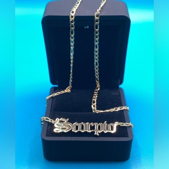 ⭐️Scorpio nameplate 14k Gold plated Figaro necklace ⭐️ - Picture 7 of 14